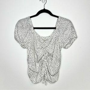 H&M Puff Sleeve Cropped Top Blouse Polk-a-dot Black White Size X-Small